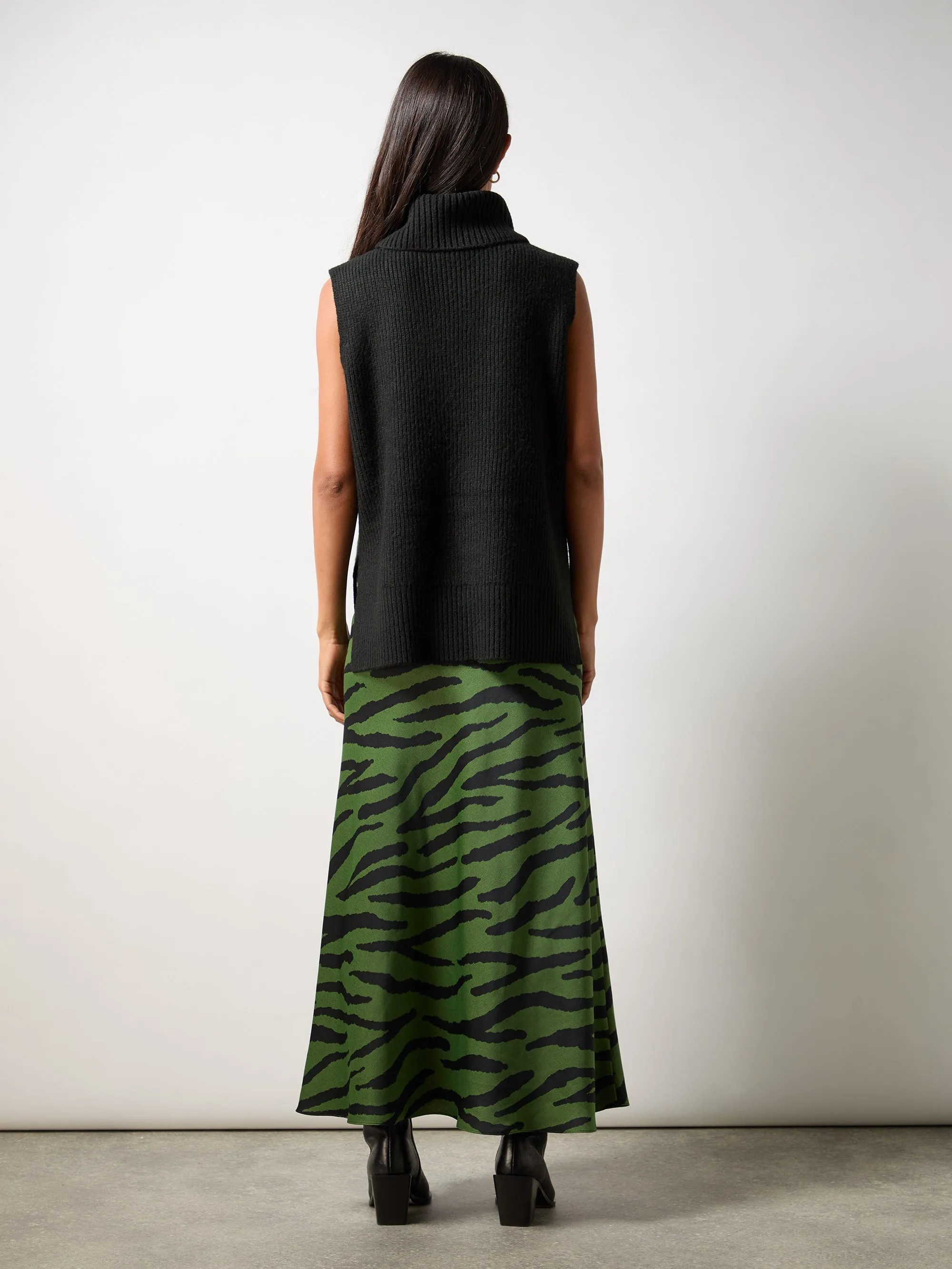 Green Zebra Print Bias Cut Maxi Skirt