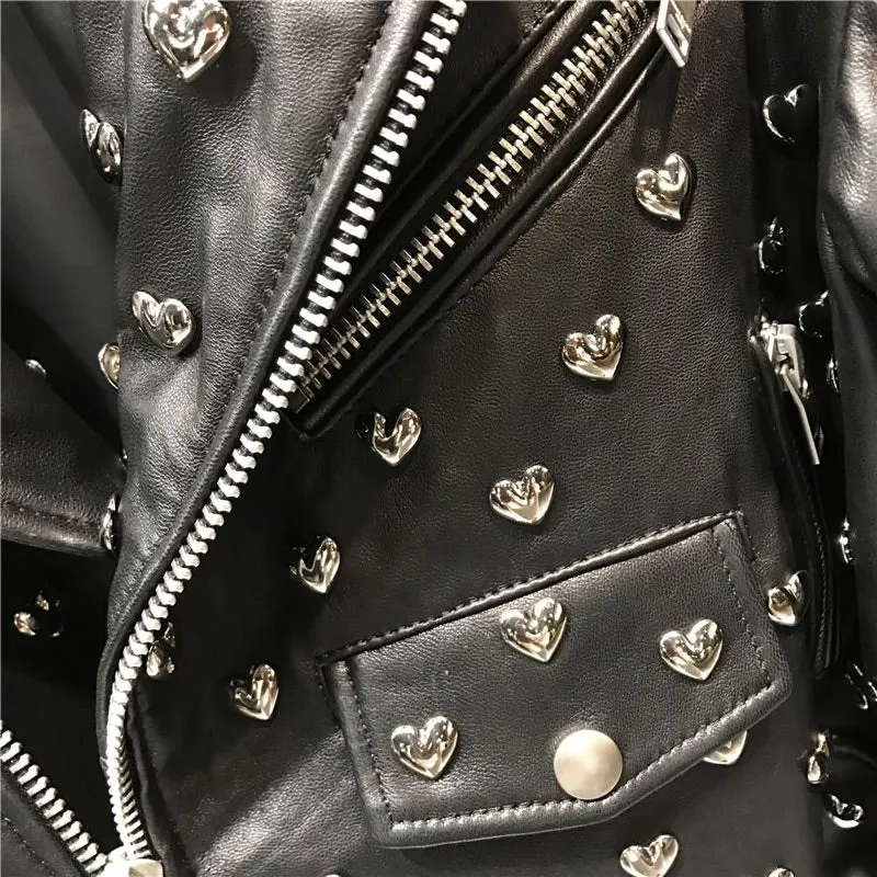 Heart Stud Leather Moto Jacket