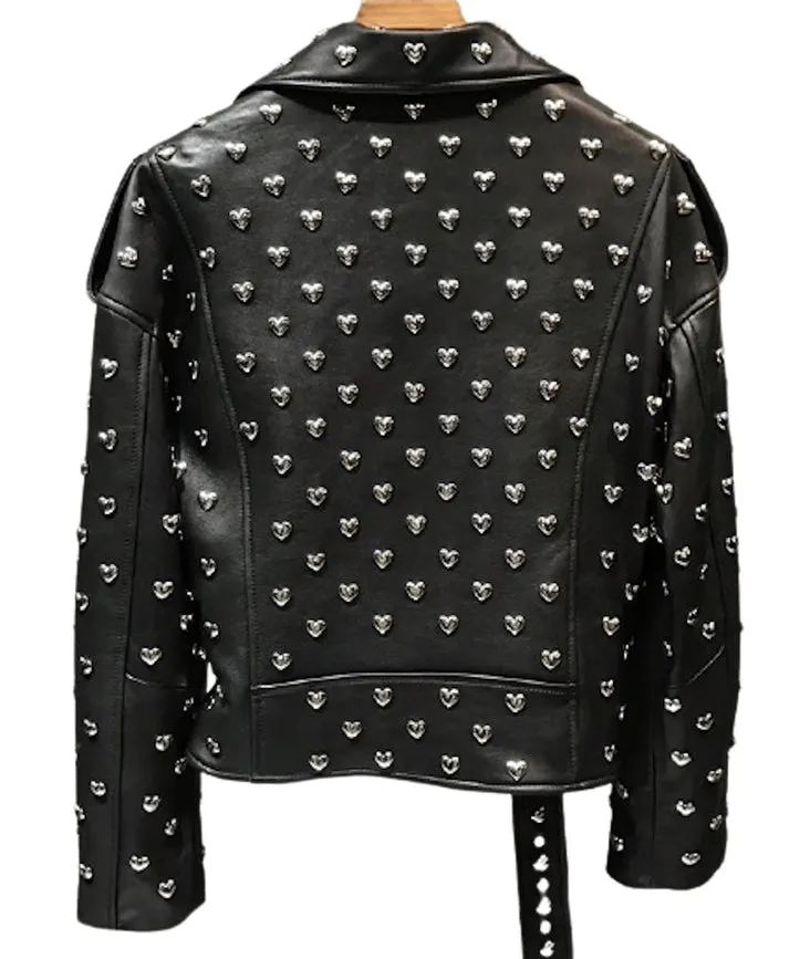 Heart Stud Leather Moto Jacket