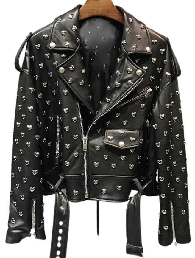 Heart Stud Leather Moto Jacket