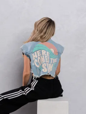 HERE COMES THE SUN Crop Denim Vest