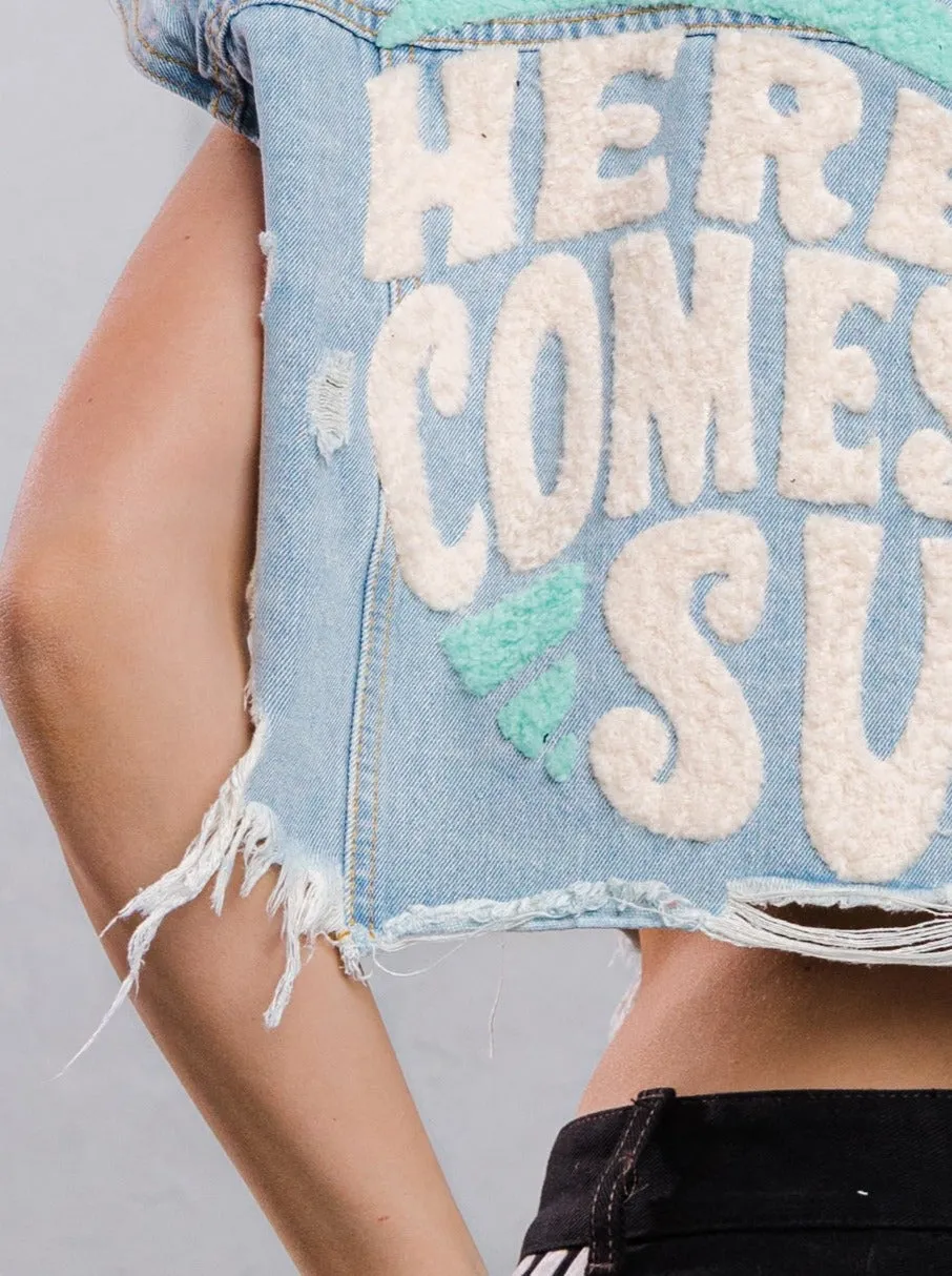 HERE COMES THE SUN Crop Denim Vest