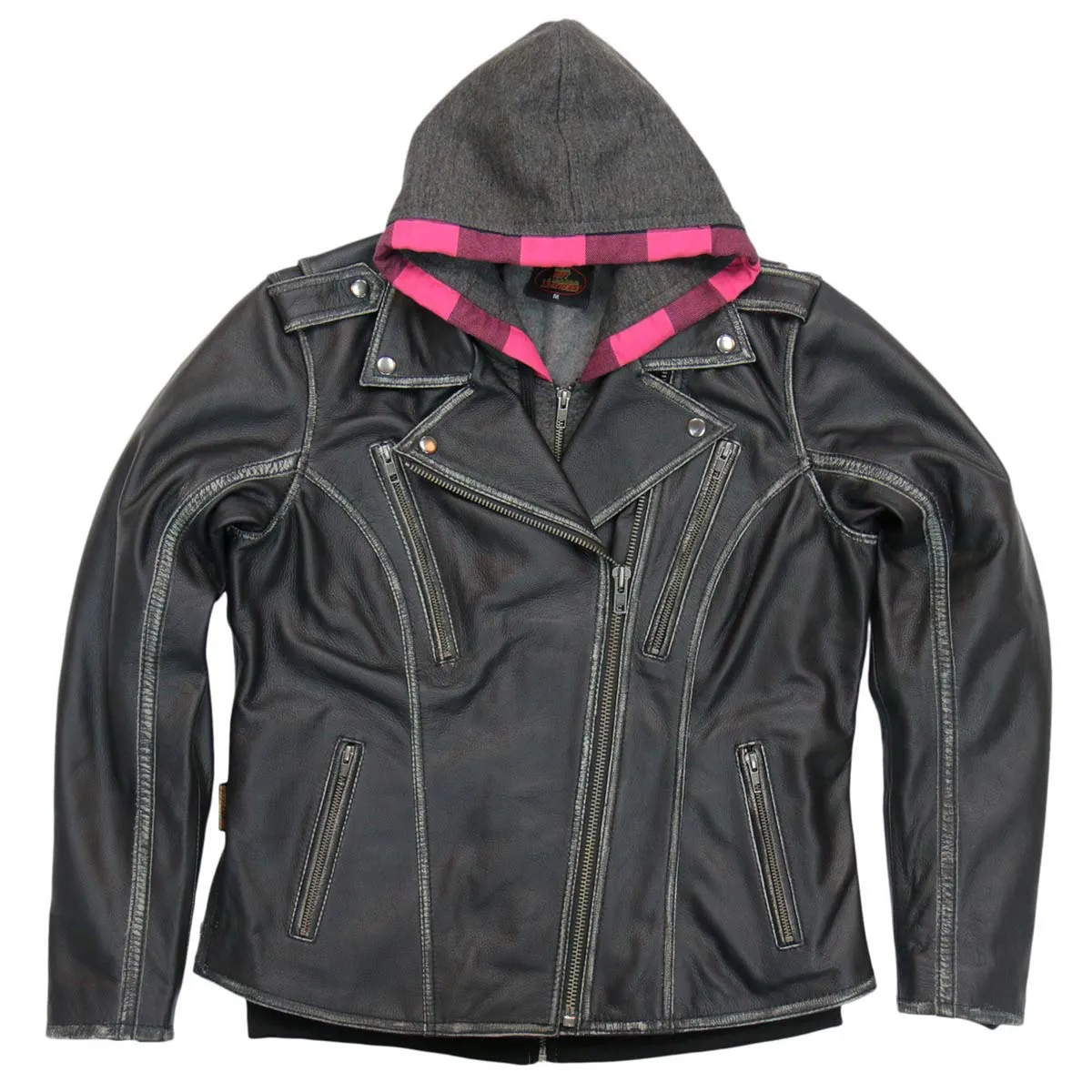 Hot Leathers JKL1033 Ladies Black Leather Jacket with Removable Hoodie