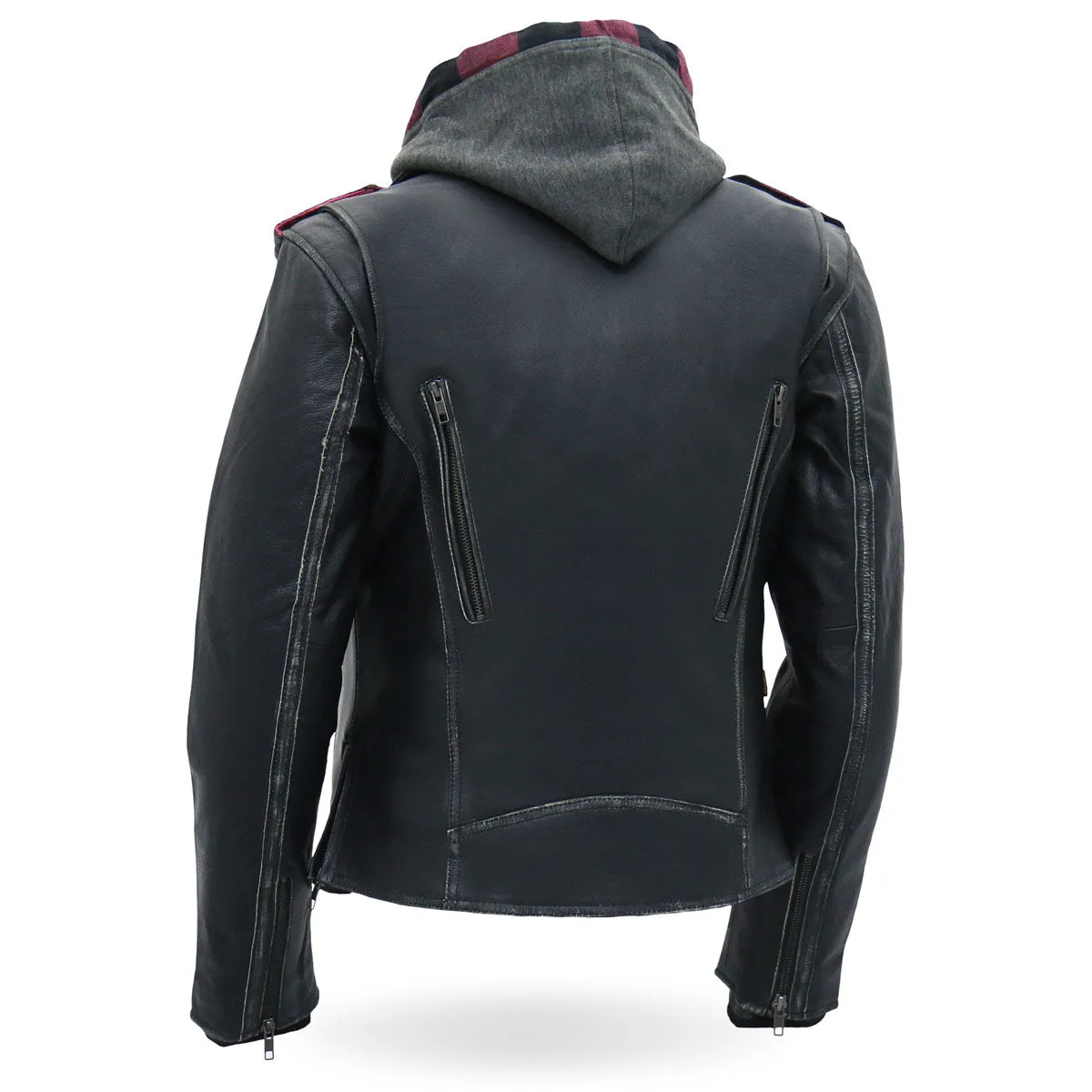 Hot Leathers JKL1033 Ladies Black Leather Jacket with Removable Hoodie