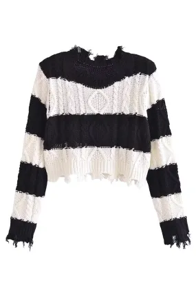 'Leila' Cable-Knit Fringe Short Knitted Sweater