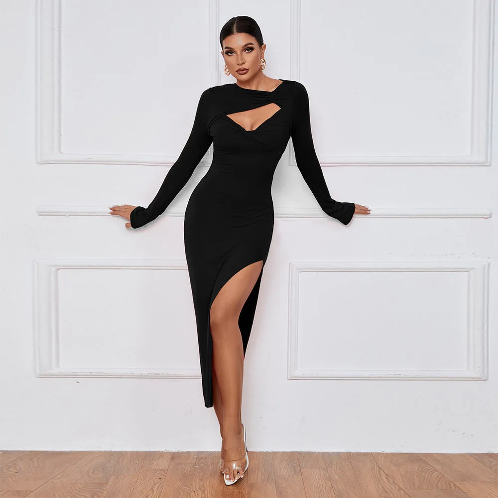 Long Sleeve High Slit Dress