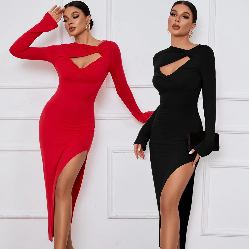 Long Sleeve High Slit Dress