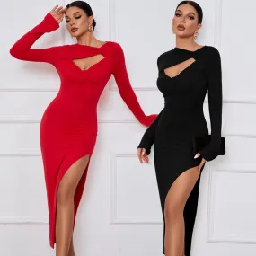 Long Sleeve High Slit Dress