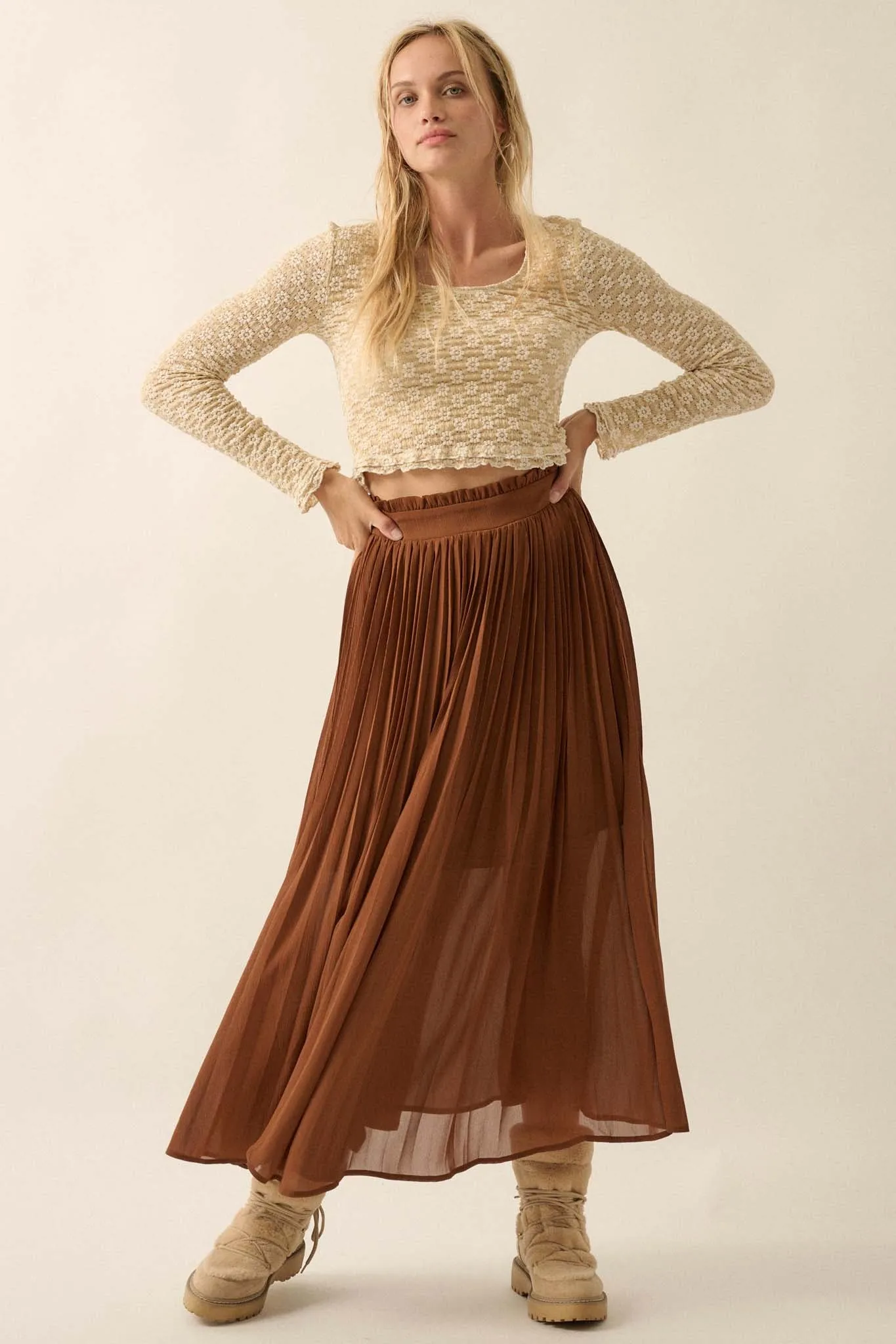 Long Time Coming Accordion Pleated Maxi Skirt