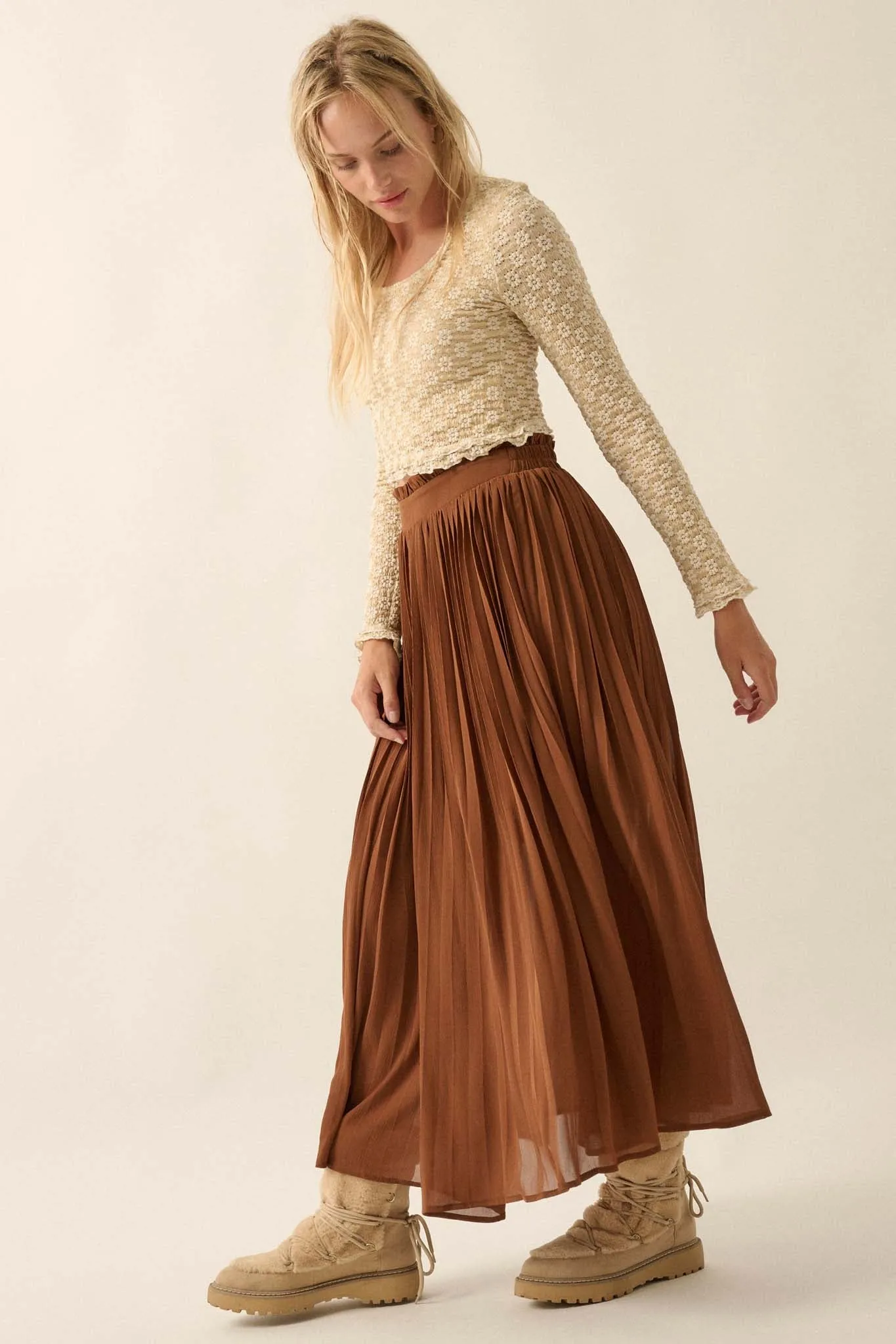 Long Time Coming Accordion Pleated Maxi Skirt