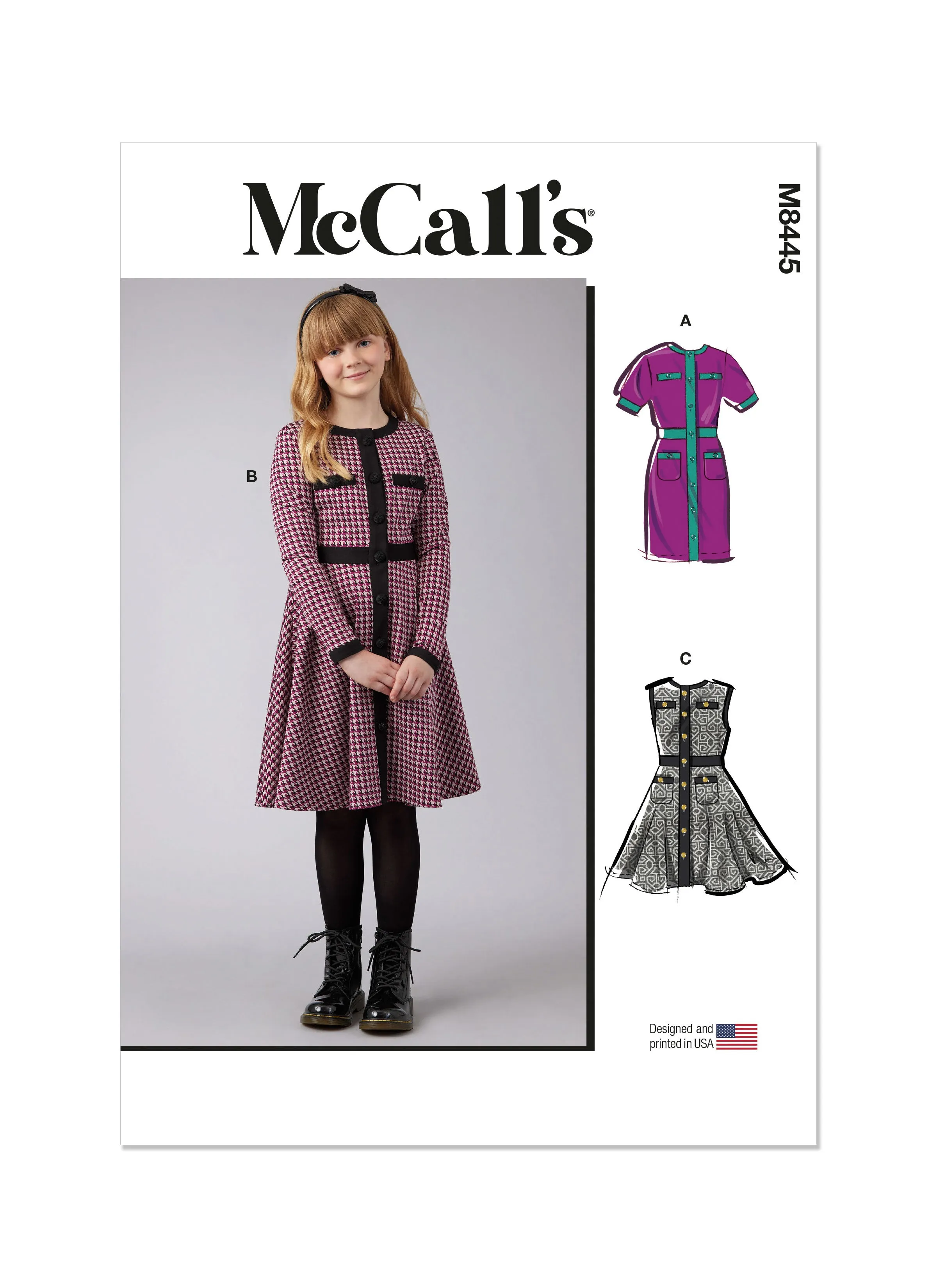 McCall's sewing pattern M8445 Girls' Knit Dresses