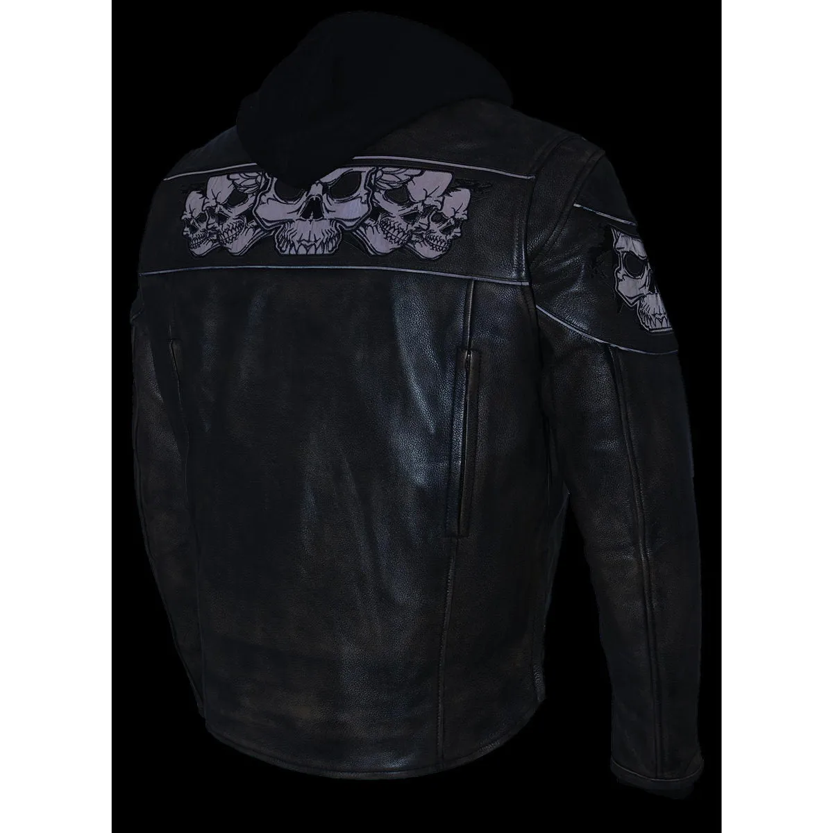 Milwaukee Leather MLM1561 Men's Distressed Brown Leather Jacket with Reflective Skulls