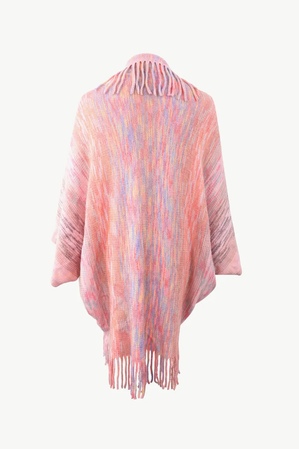 Multicolored Fringe Trim Poncho