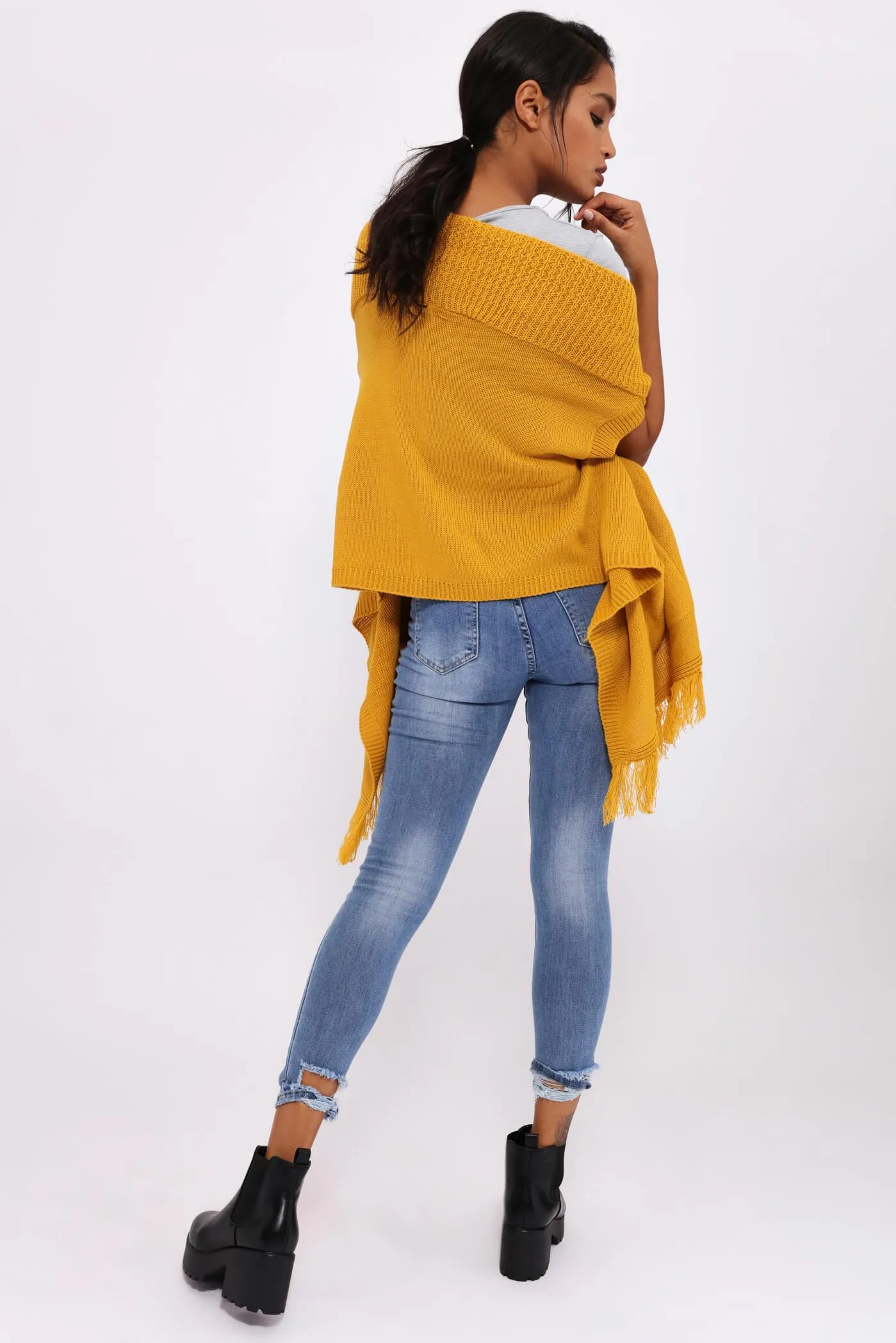 Mustard Fringe Knit Waistcoat Cardi