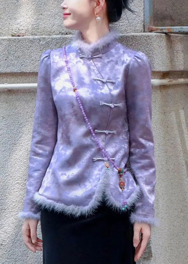 New Purple Button Patchwork Thick Coats Spring RZ009