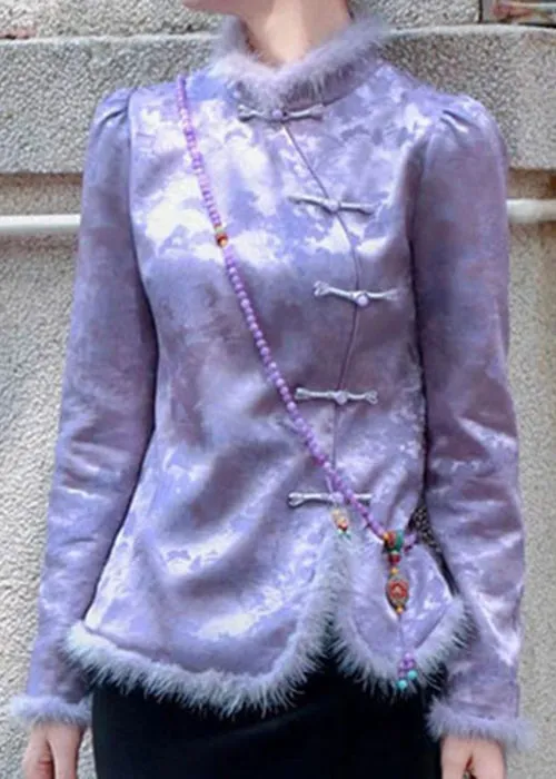 New Purple Button Patchwork Thick Coats Spring RZ009