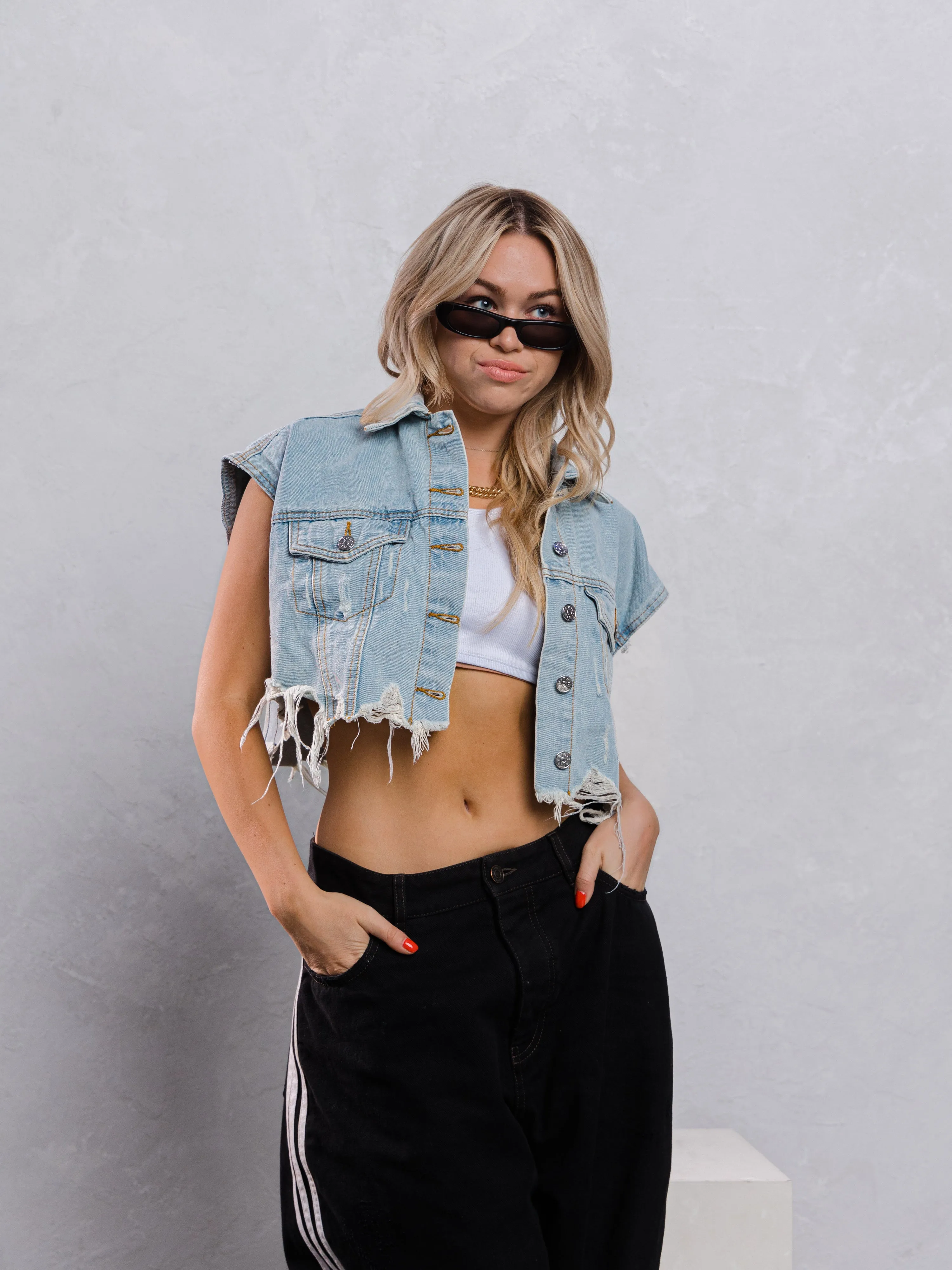 NOTHING IS IMPOSSIBLE Crop Denim Vest