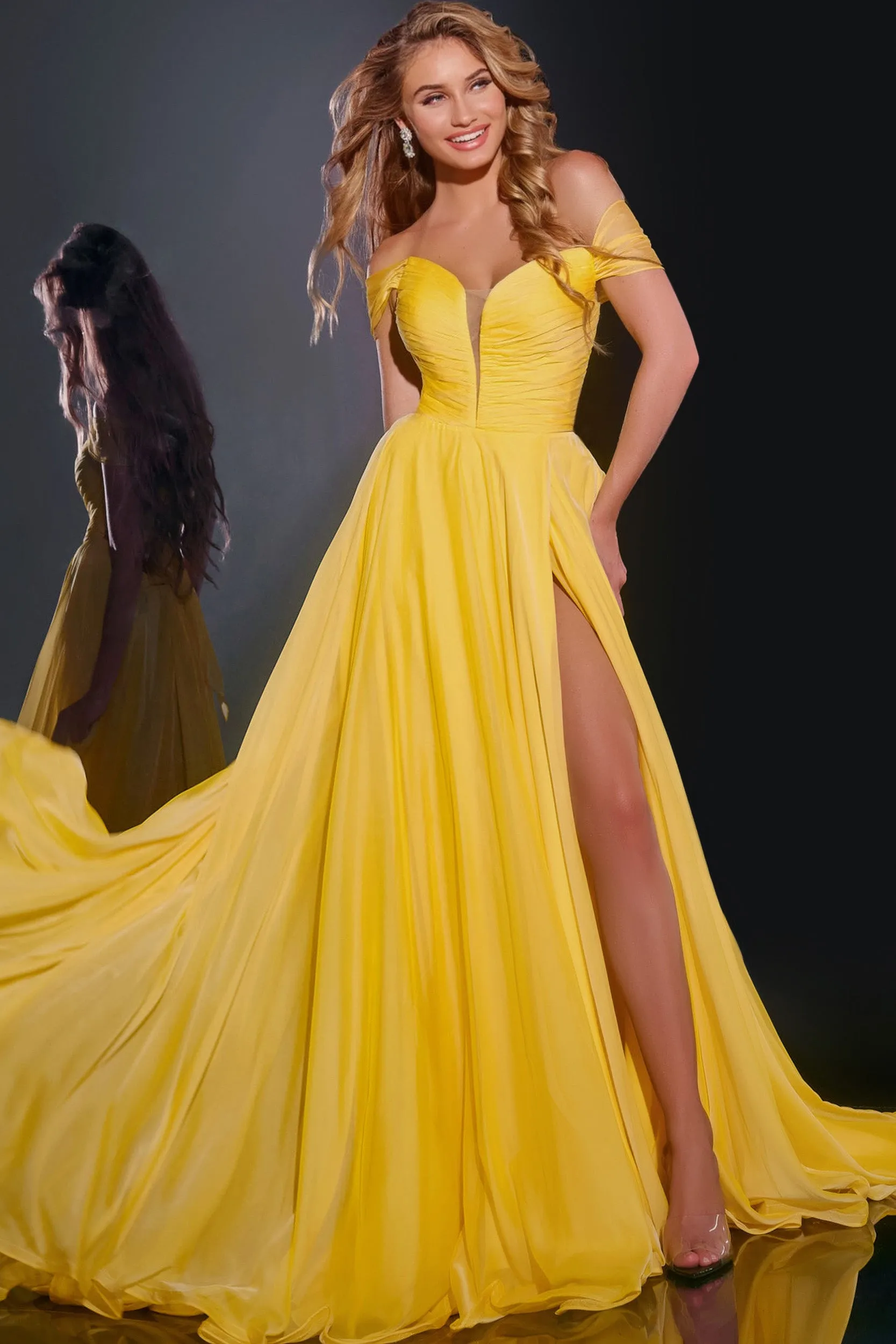 Off Shoulder A-line Slit Gown by Jovani 43842