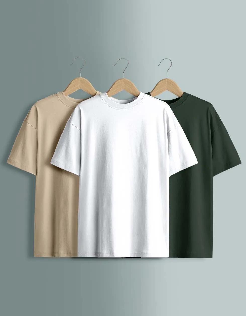 Pack of 3 Oversized Tees: White, Swan White, Olive