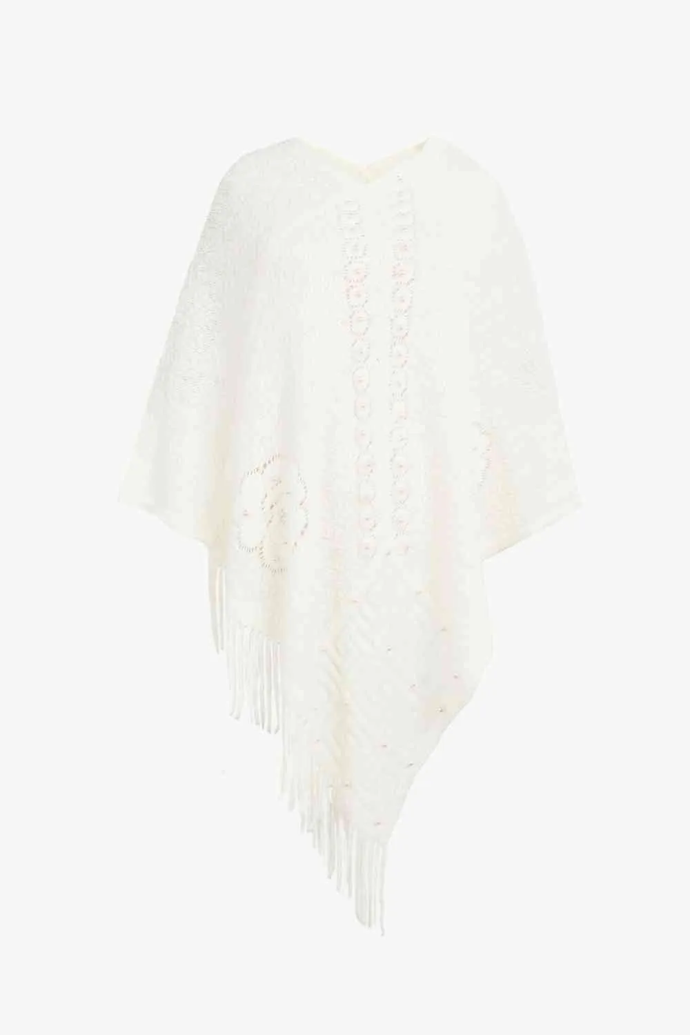 Pearl Trim Fringe Hem Poncho