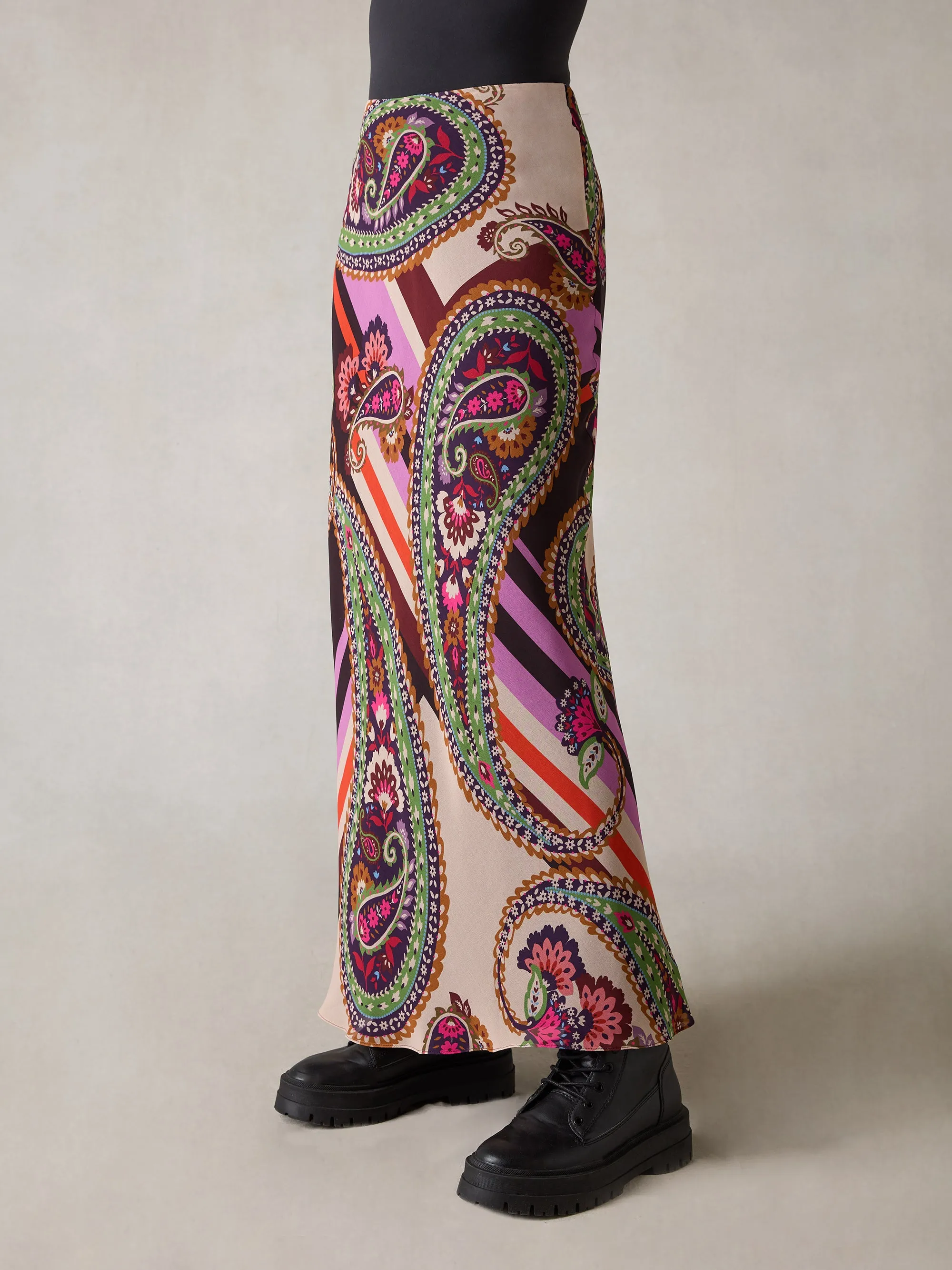 Petite Multi Paisley Print Bias Cut Skirt