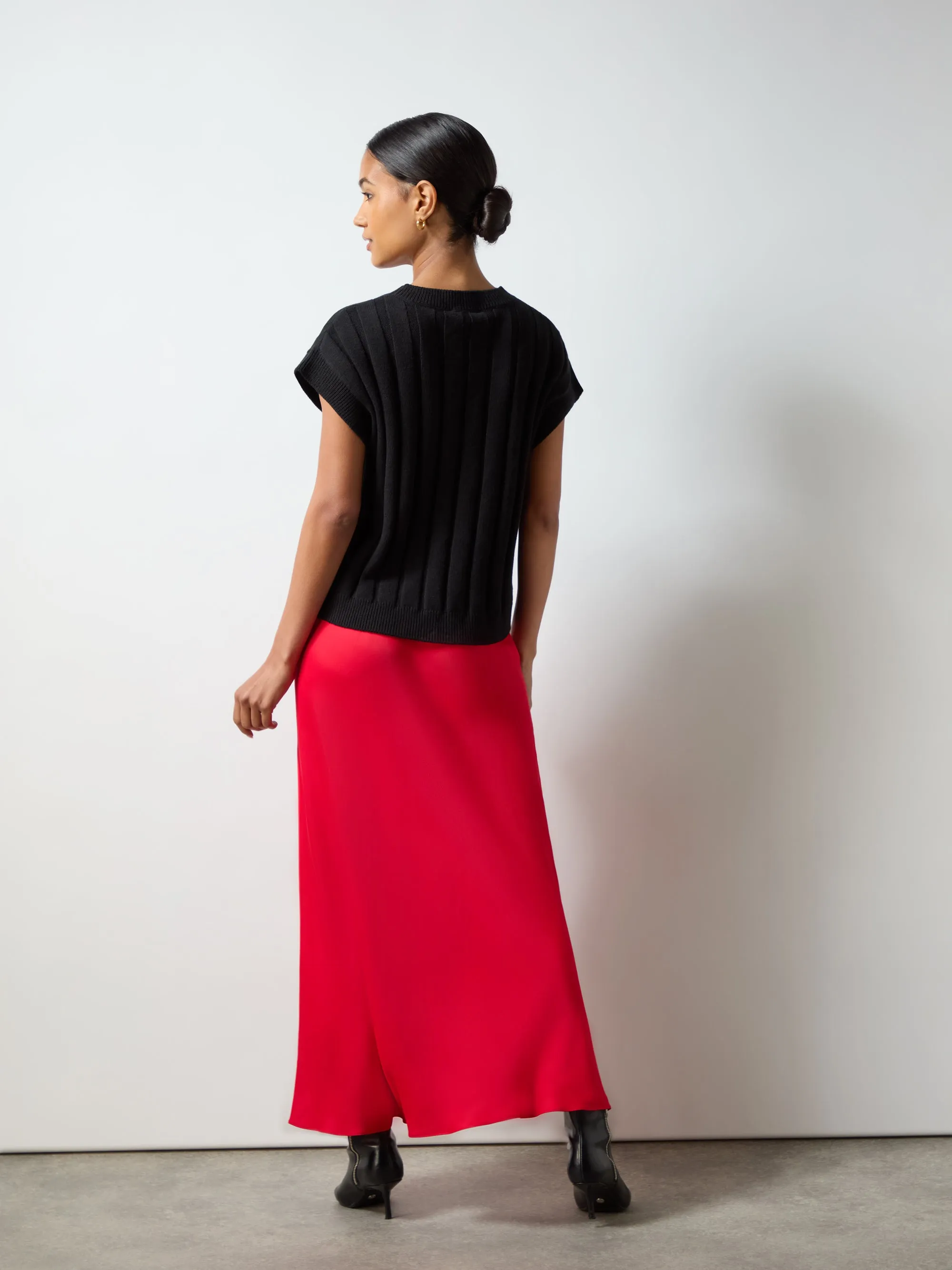 Red Satin Bias Cut Skirt