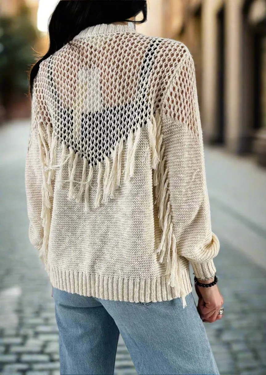 RILLO FRINGE CARDIGAN SWEATER