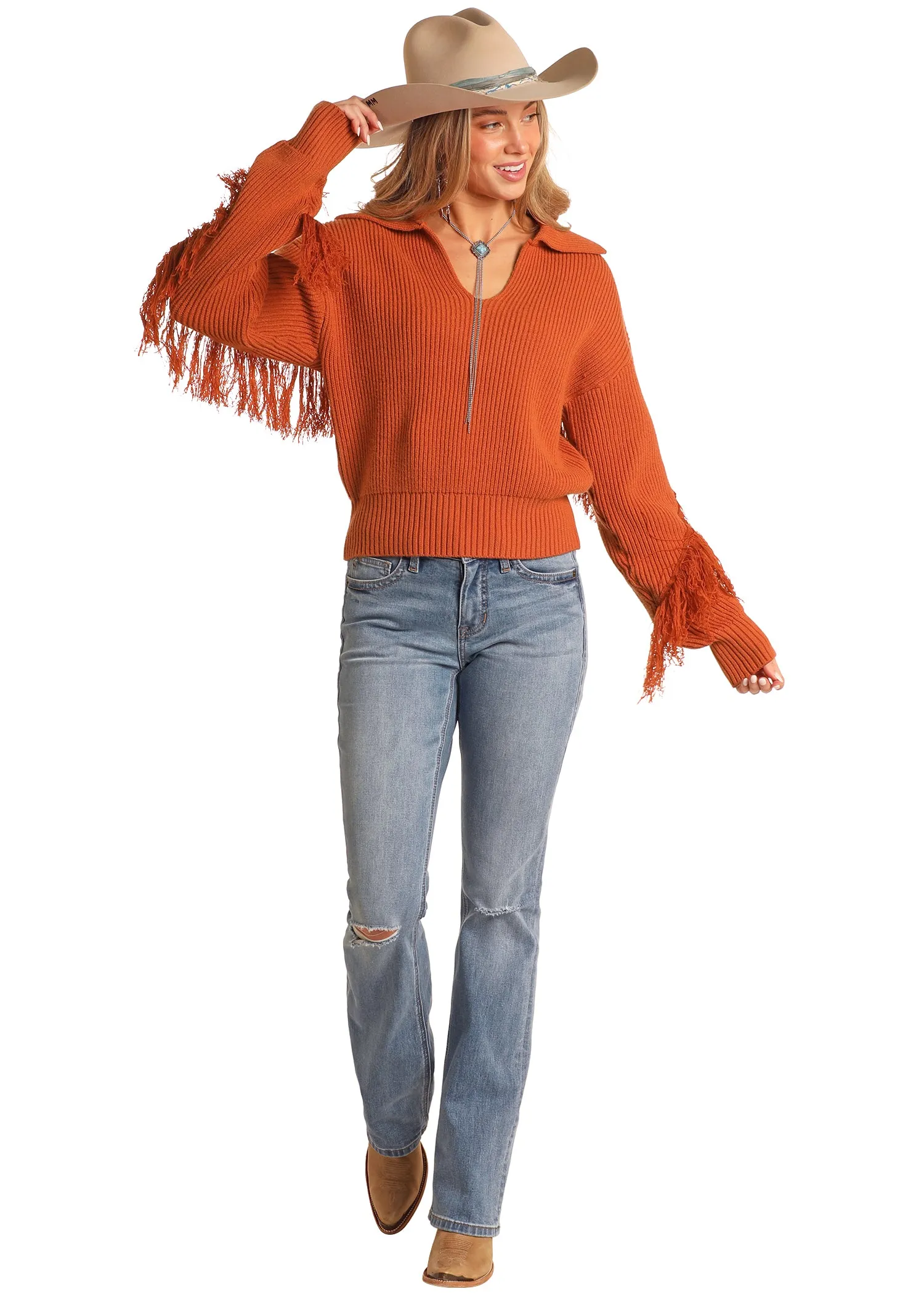 ROCK & ROLL ORANGE FRINGE SWEATER