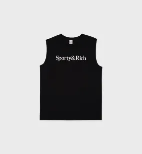 Serif Logo Muscle Tee - Black/White