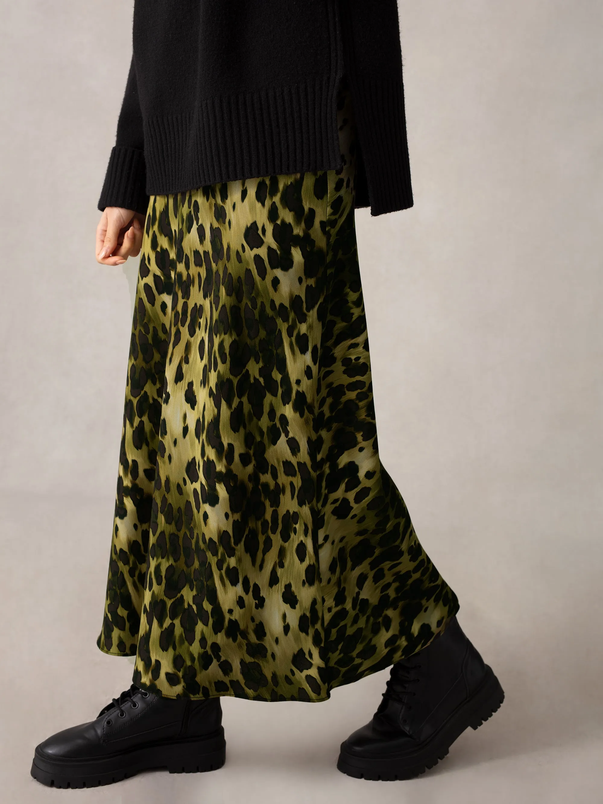 Soft Leopard Bias Cut Skirt