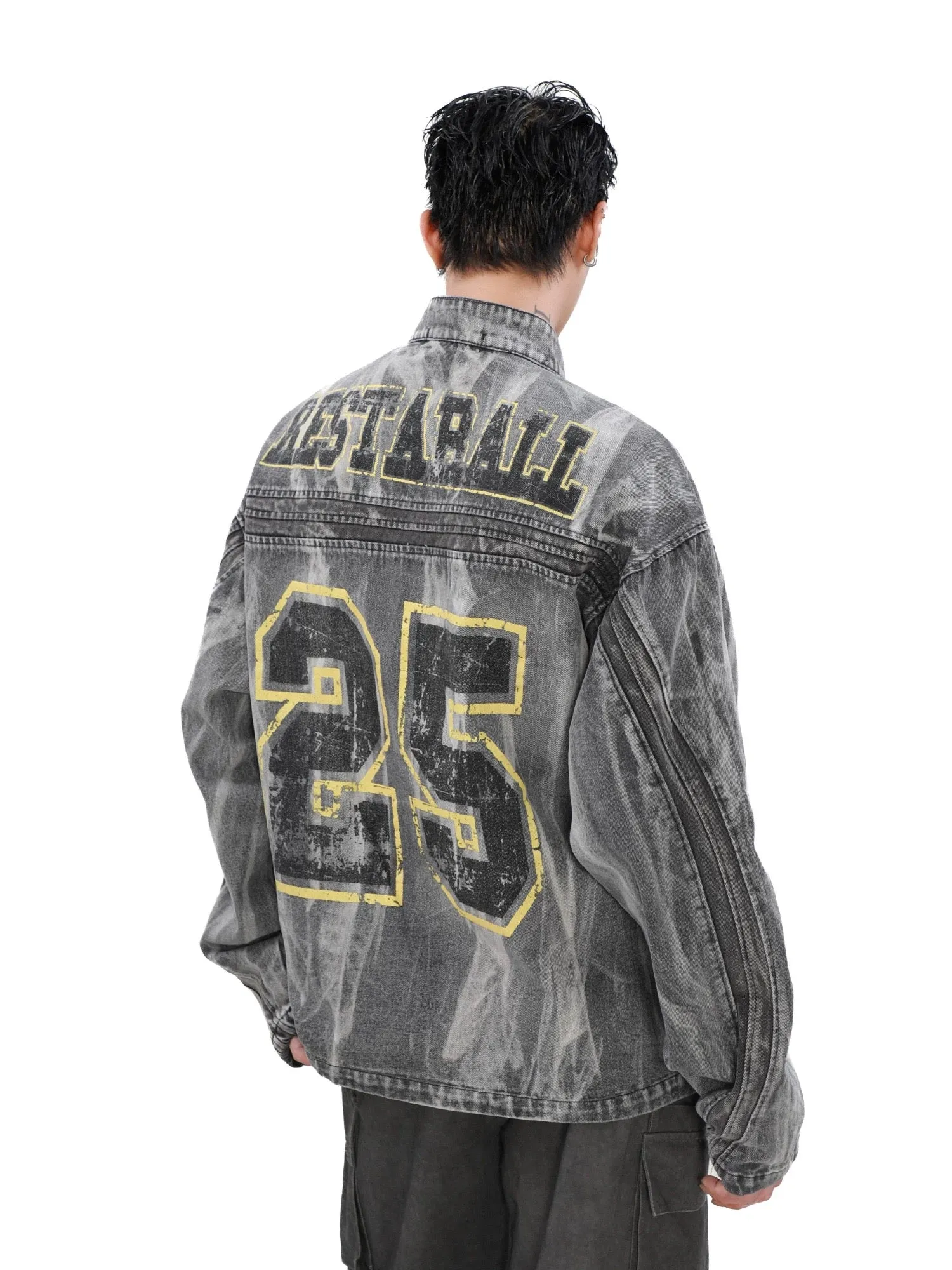 Thesupermade Hip-hop Distressed Washed Printed Denim Jacket