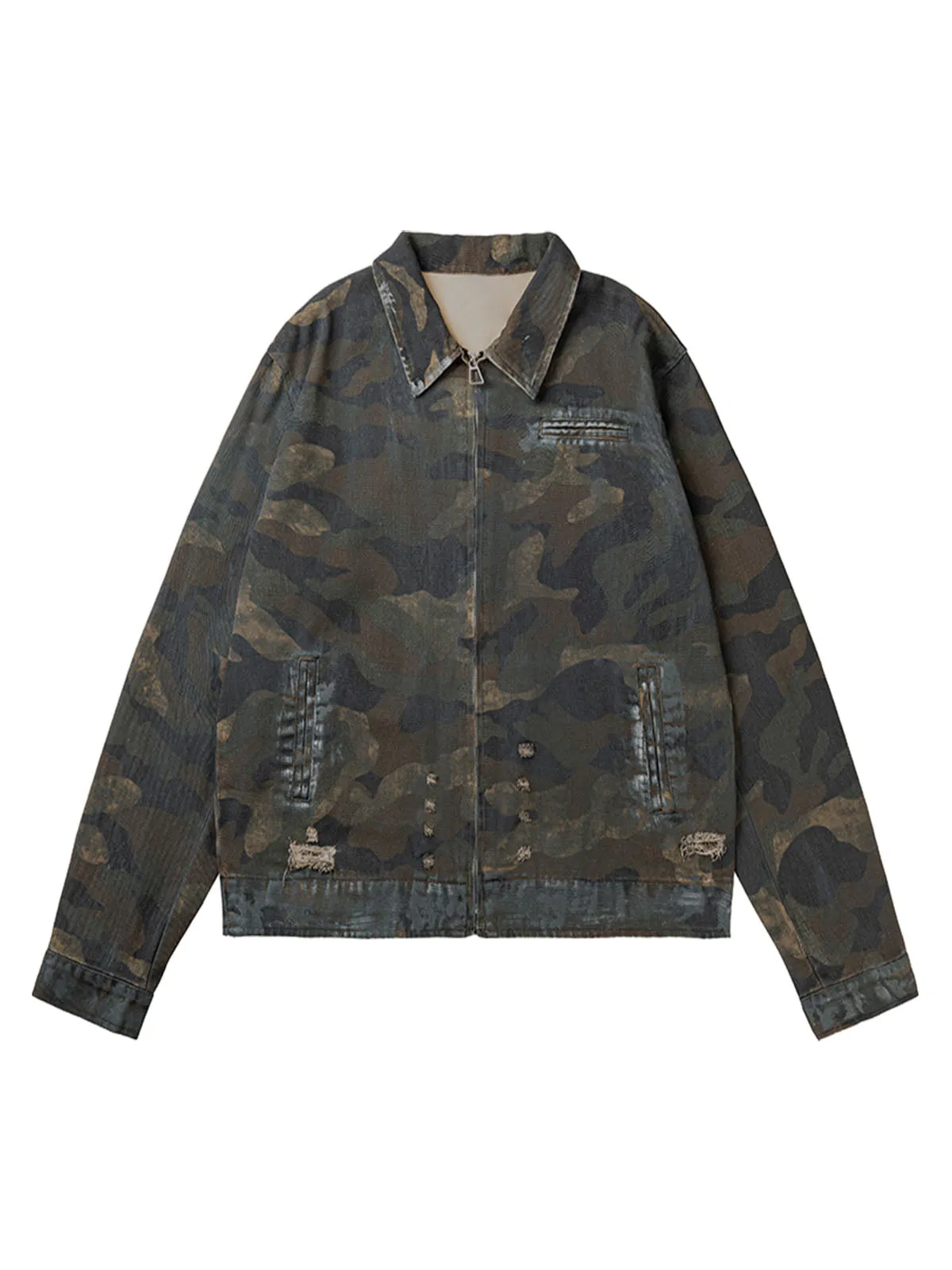 Thesupermade Mud-dyed Distressed Camouflage Jacket