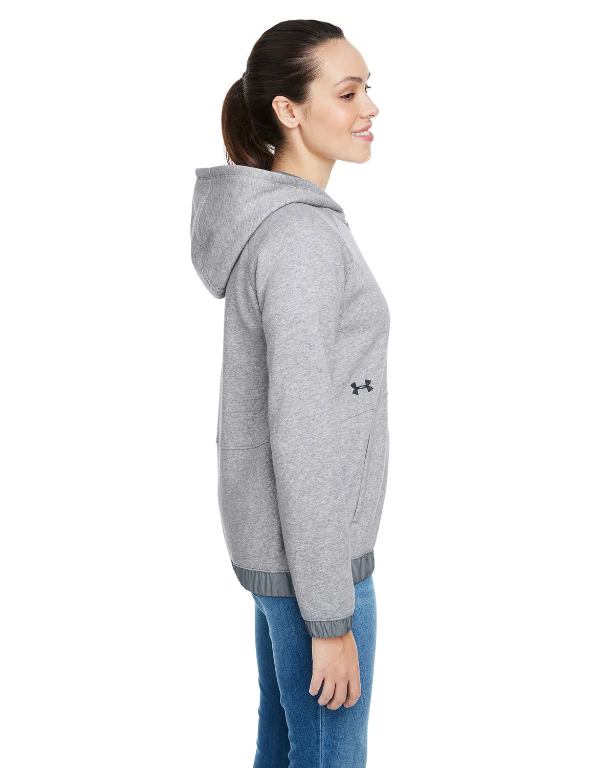 Under Armour Ladies Hustle Customized Full-Zip Hoodies, True Gray