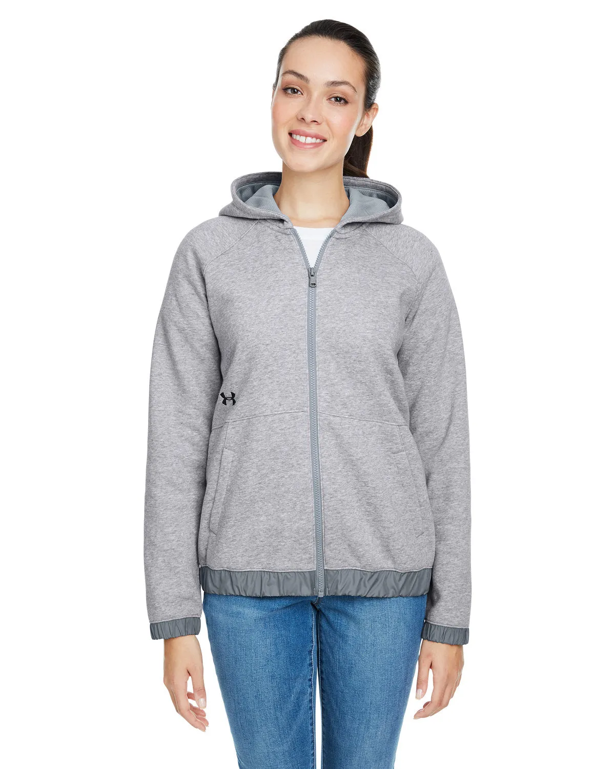 Under Armour Ladies Hustle Customized Full-Zip Hoodies, True Gray