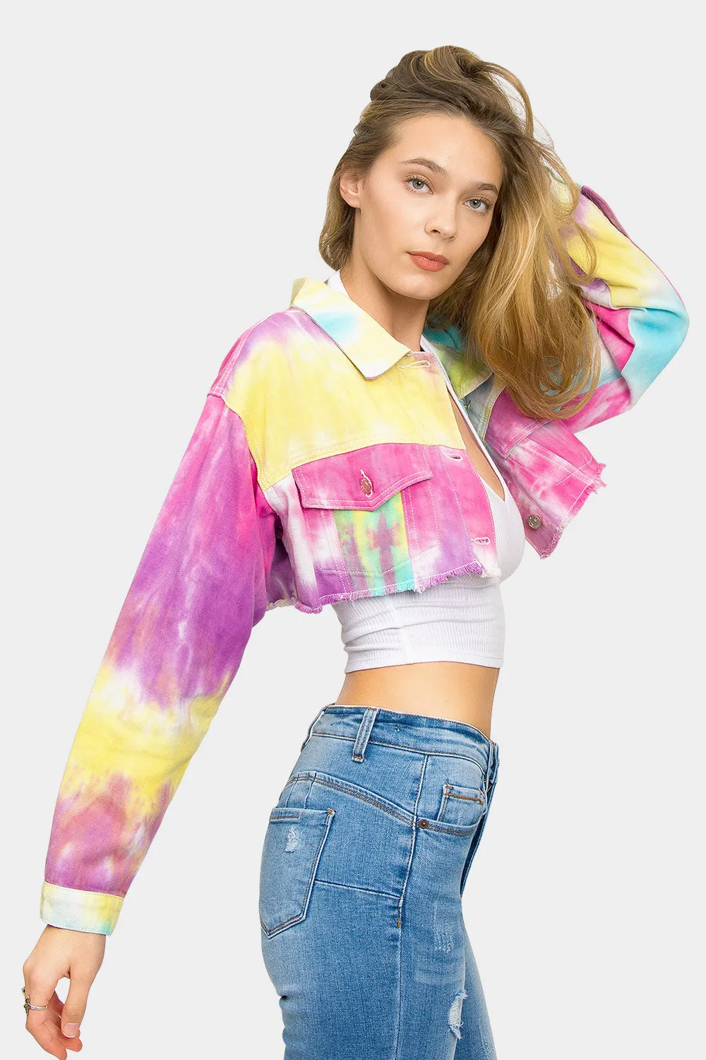 Unicorn Tie Dye Crop Denim Jacket