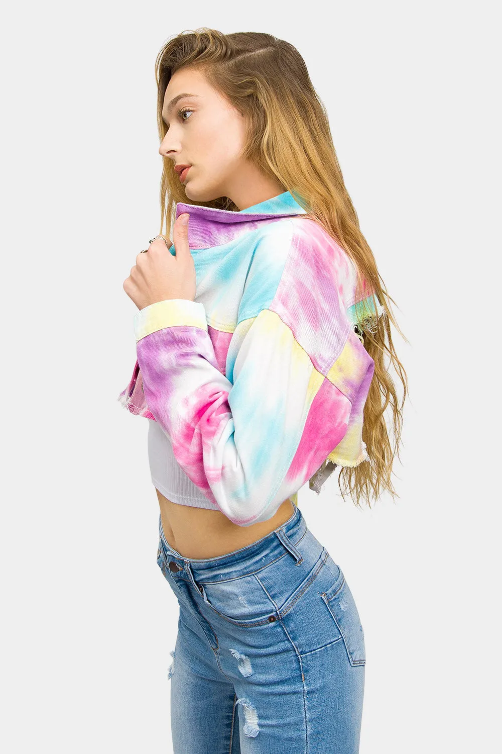 Unicorn Tie Dye Crop Denim Jacket