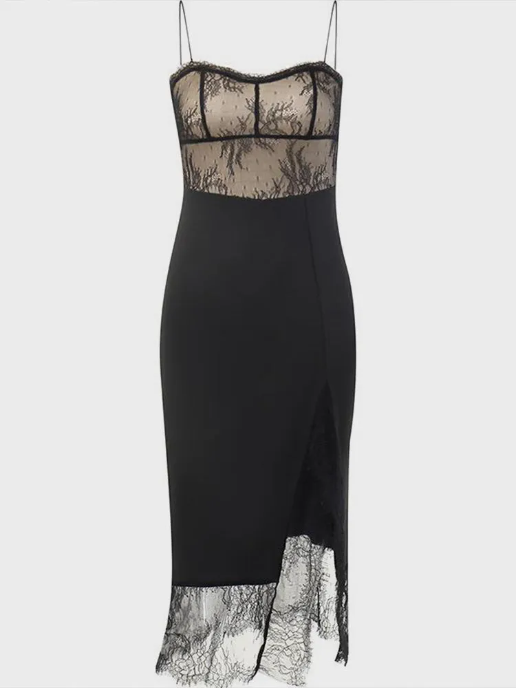 Vintage Lace Slit Midi Dress