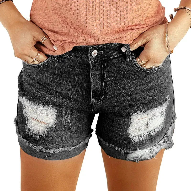 Washed & Frayed Casual Shorts