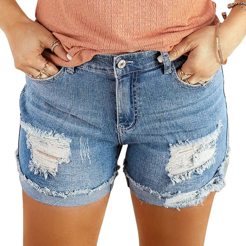 Washed & Frayed Casual Shorts