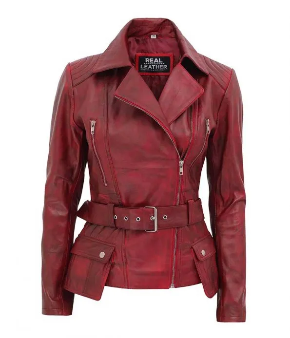 Women's Asymmetrical Distressed Leather Jacket