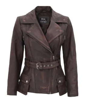 Women's Asymmetrical Distressed Leather Jacket