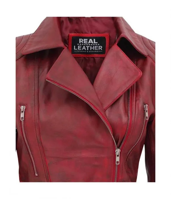 Women's Asymmetrical Distressed Leather Jacket