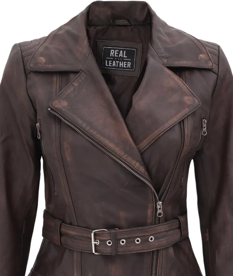 Women's Asymmetrical Distressed Leather Jacket